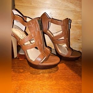 Vintage Y2K Jessica Simpson 4" Wooden Platform Leather Zip-Up Heels size 6